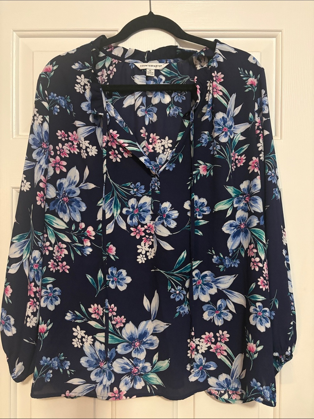 Counterparts Navy Blue Floral Tie-Front Blouse